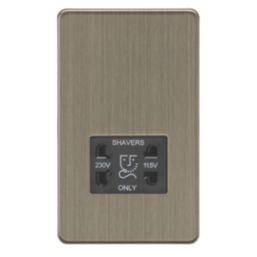 Knightsbridge Screwless 2-Gang Dual Voltage Shaver Socket 115/230V AC Antique Brass with Black Inserts