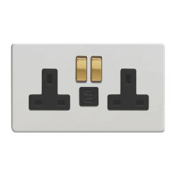 Varilight  13A 2-Gang SP Switched Socket + 3A 45W 2-Outlet Type C USB Charger Paintable with Black Inserts