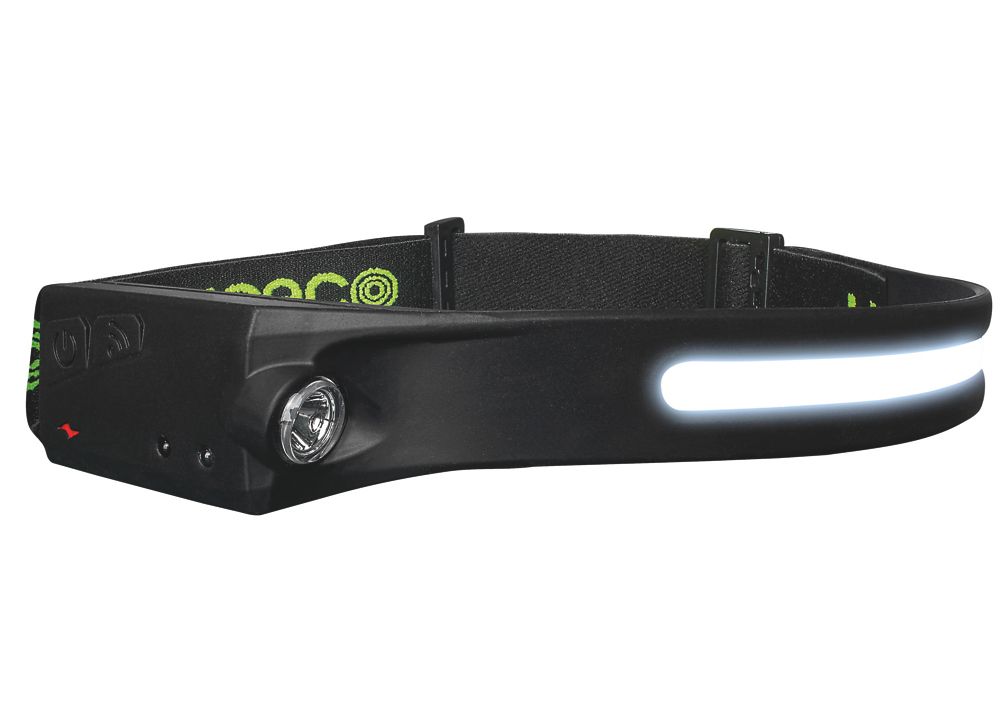 Luceco  Rechargeable LED Flexible Headtorch With Motion Sensor Black 350lm