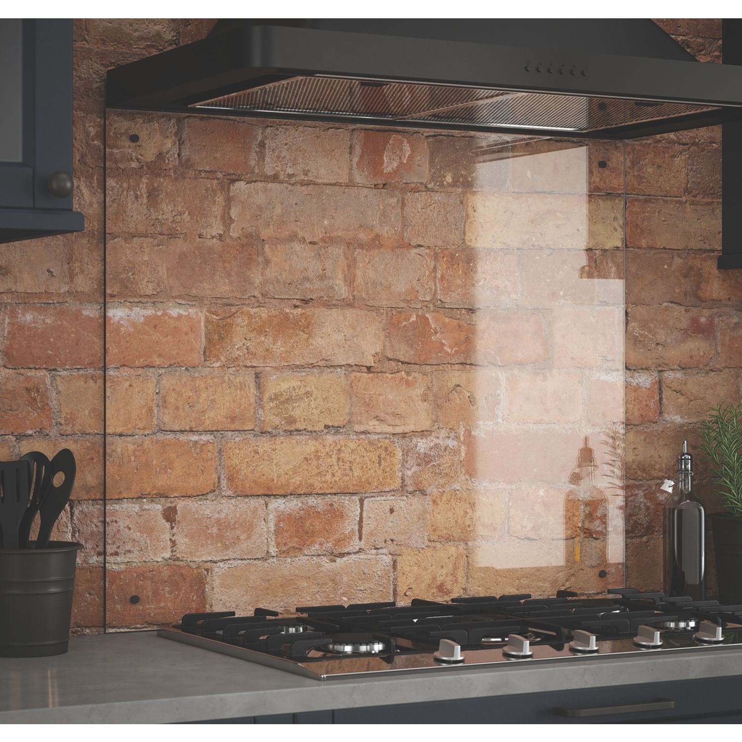 Splashback Clear with Gunmetal Caps Splashback 900mm x 750mm x 6mm (306RX)