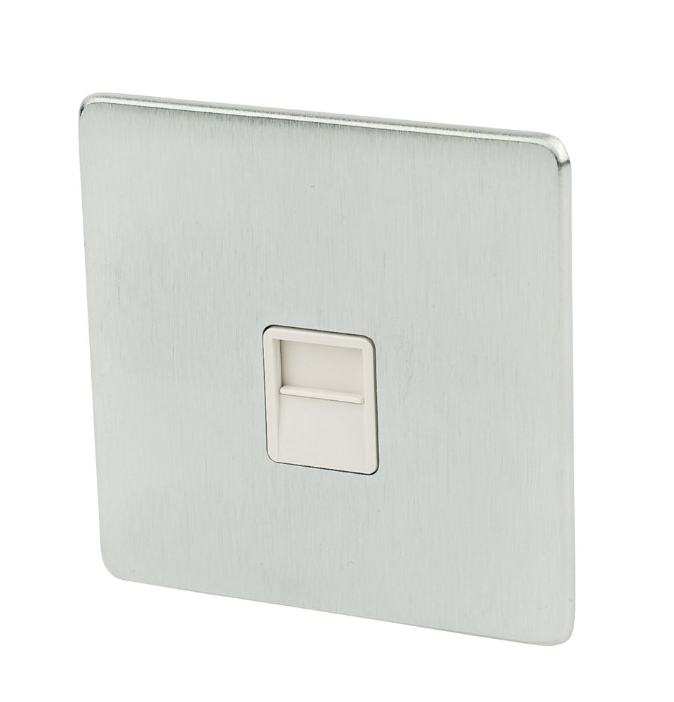 Crabtree Platinum 1-Gang Slave Telephone Socket Brushed Chrome with White Inserts