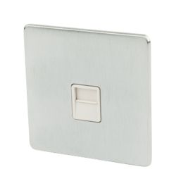 Crabtree Platinum 1-Gang Slave Telephone Socket Brushed Chrome with White Inserts