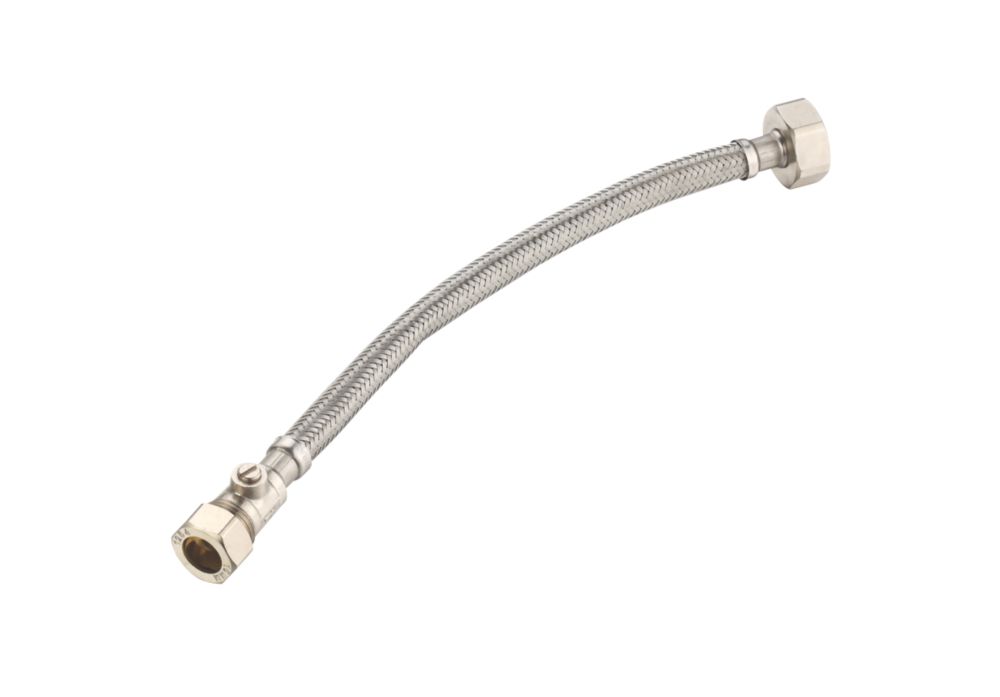Essentials Flexible Hose with Valve 15mm x 3/4" x 500mm Screwfix