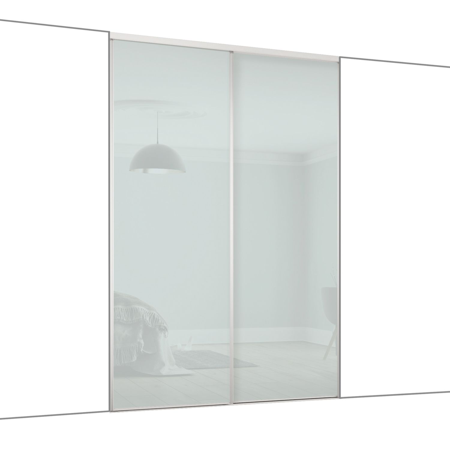 Spacepro Classic 2-Door Sliding Wardrobe Door Kit Silver Frame Arctic White Panel 1489mm x 2260mm (308GK)