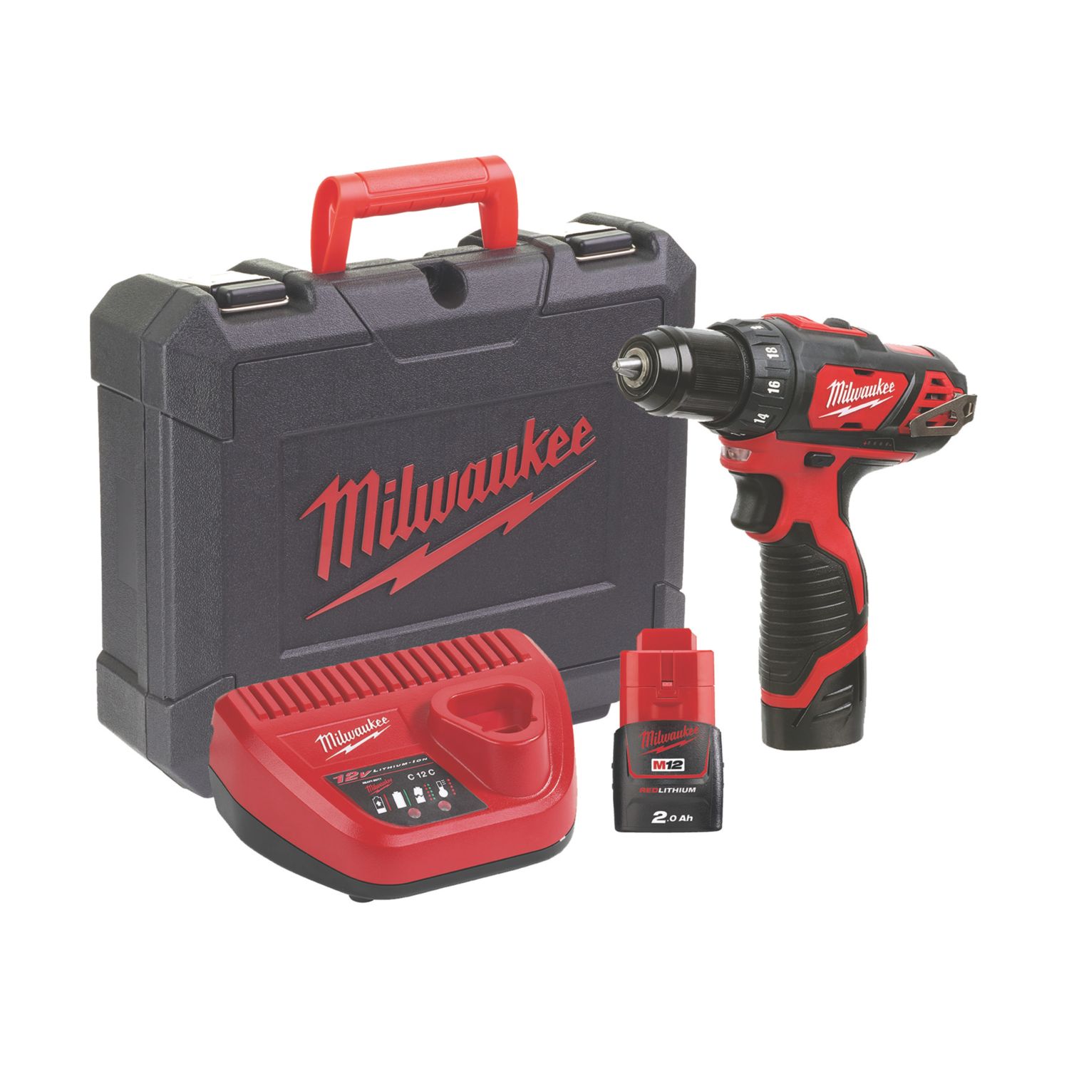 Milwaukee M12 BDD-202C 12V 2 x 2.0Ah Li-Ion RedLithium Cordless Sub-Compact Drill Driver (308HP)