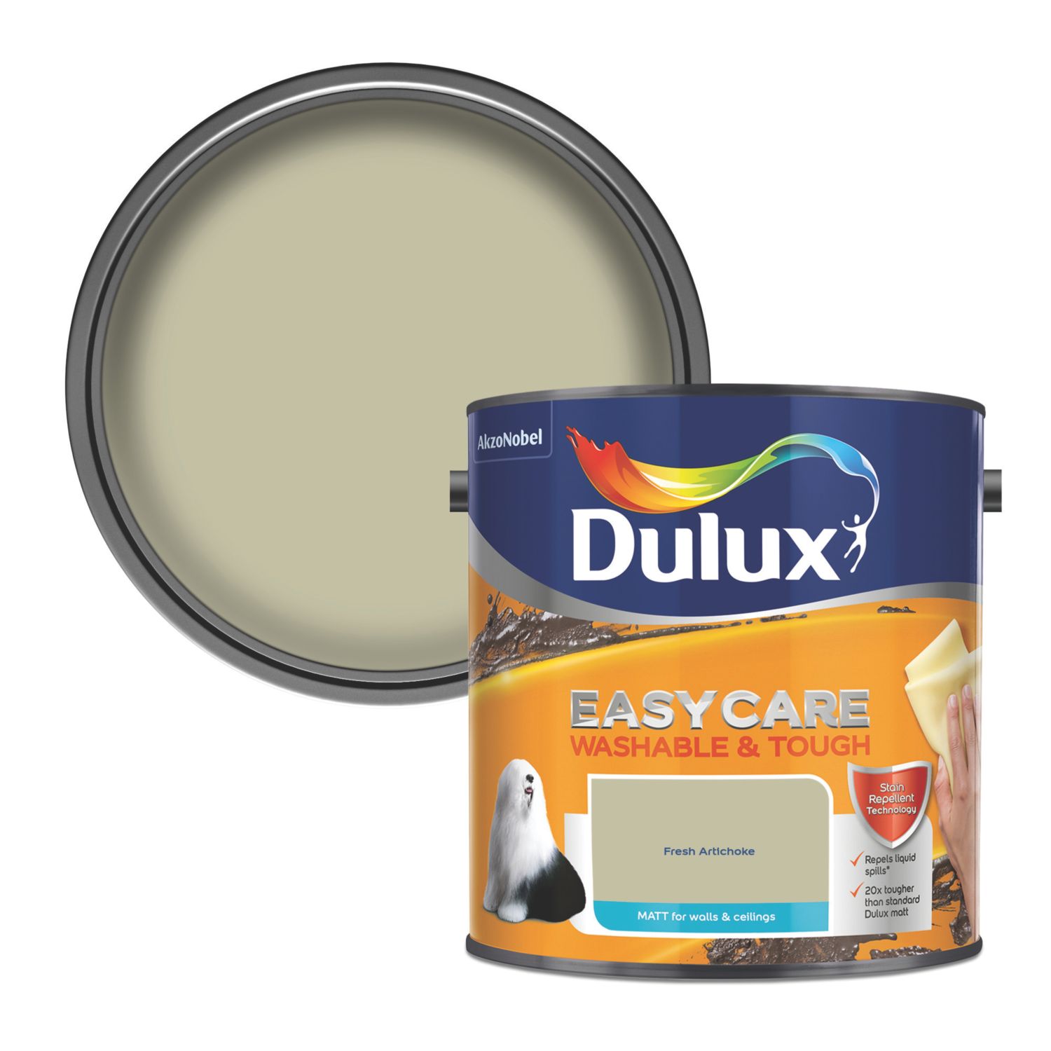 Dulux EasyCare Washable & Tough 2.5Ltr Fresh Artichoke Matt Emulsion Paint (308PJ)