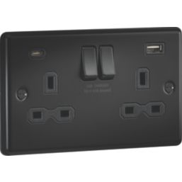 Knightsbridge  13A 2-Gang SP Switched Socket + 4.0A 20W 2-Outlet Type A & C USB Charger Matt Black with Black Inserts