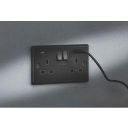 Knightsbridge  13A 2-Gang SP Switched Socket + 4.0A 20W 2-Outlet Type A & C USB Charger Matt Black with Black Inserts
