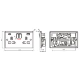Knightsbridge  13A 2-Gang SP Switched Socket + 4.0A 20W 2-Outlet Type A & C USB Charger Matt Black with Black Inserts
