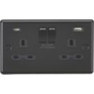 Knightsbridge  13A 2-Gang SP Switched Socket + 4.0A 20W 2-Outlet Type A & C USB Charger Matt Black with Black Inserts