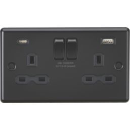 Knightsbridge  13A 2-Gang SP Switched Socket + 4.0A 20W 2-Outlet Type A & C USB Charger Matt Black with Black Inserts
