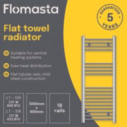 Flomasta 1000mm x 400mm 808BTU Chrome Flat  Towel Radiator
