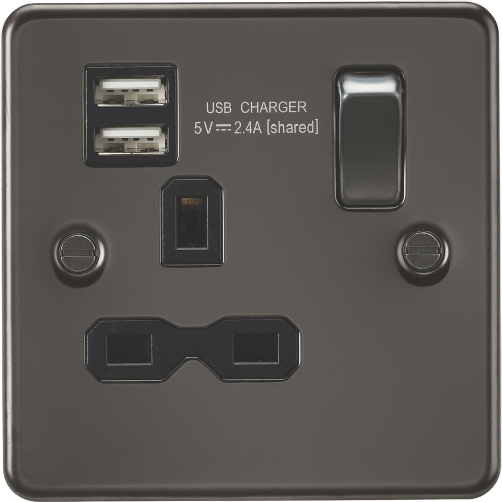 Knightsbridge 13a 1 Gang Sp Switched Socket 24a 12w 2 Outlet Type A Usb Charger Gunmetal With 2290