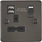 Knightsbridge FPR9124GM 13A 1-Gang SP Switched Socket + 2.4A 2-Outlet Type A USB Charger Gunmetal with Black Inserts