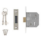 Smith & Locke Fire Rated 3 Lever Nickel-Plated 3-Lever Mortice Deadlock 64mm Case - 44mm Backset