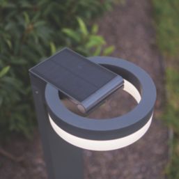 Lutec Runda 740mm Outdoor LED Solar Post Light with Sensor Dark Grey 1300lm