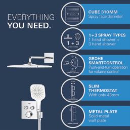 Grohe Precision SmartControl HP Rear-Fed Concealed Chrome Thermostatic Square Head Shower System 310