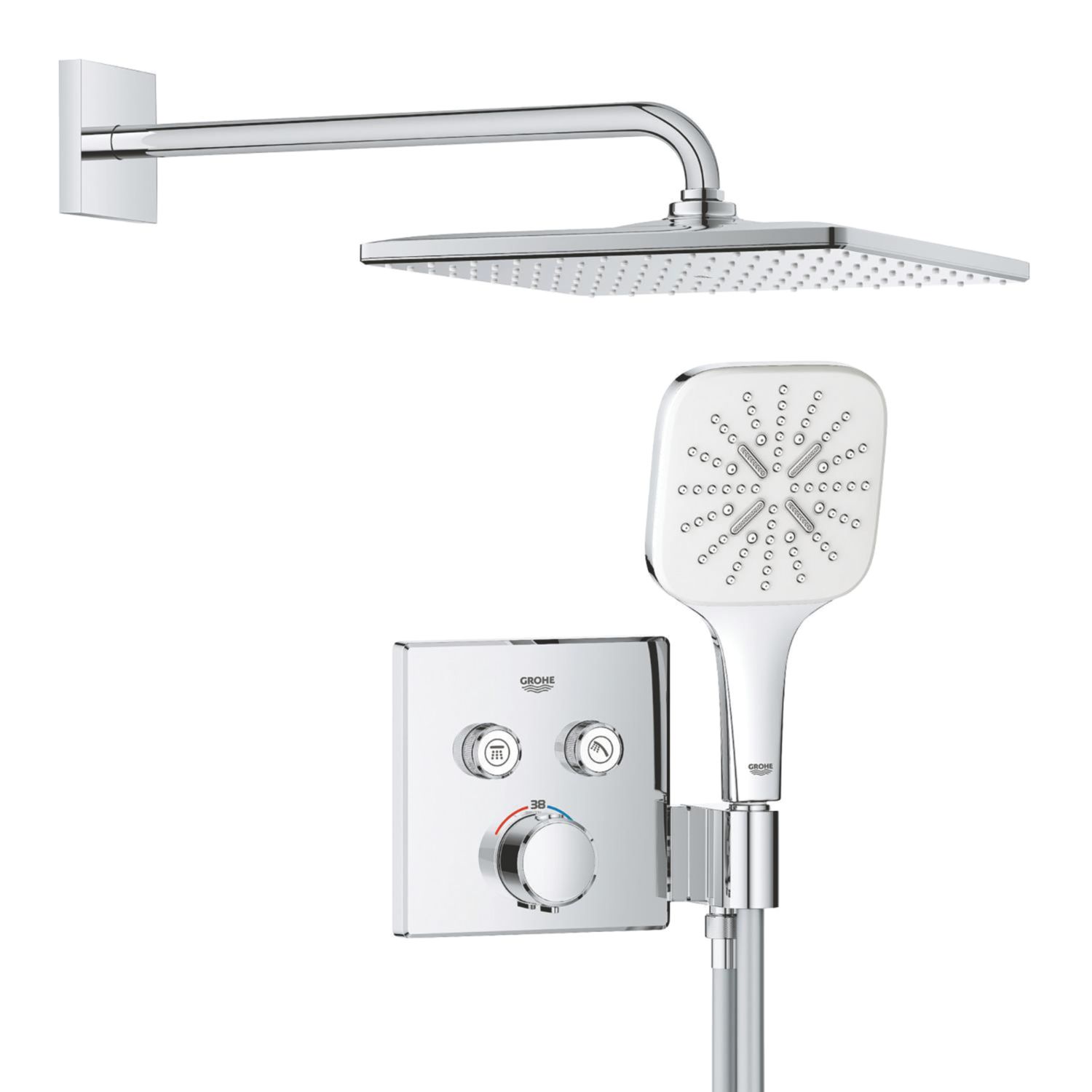 Grohe Precision SmartControl HP Rear-Fed Concealed Chrome Thermostatic Square Head Shower System 310 (309YX)