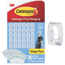 Command Clear Self-Adhesive Mini Clear Hook 30 Pack