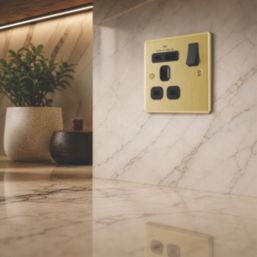 LAP  13A 1-Gang SP Switched Socket + 3A 18W 2-Outlet Type A & C USB Charger Satin Brass with Black Inserts
