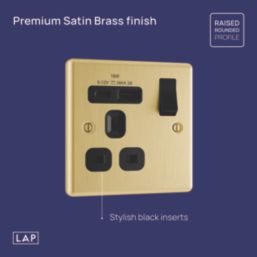 LAP  13A 1-Gang SP Switched Socket + 3A 18W 2-Outlet Type A & C USB Charger Satin Brass with Black Inserts