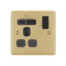 LAP  13A 1-Gang SP Switched Socket + 3A 18W 2-Outlet Type A & C USB Charger Satin Brass with Black Inserts