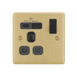 LAP  13A 1-Gang SP Switched Socket + 3A 18W 2-Outlet Type A & C USB Charger Satin Brass with Black Inserts