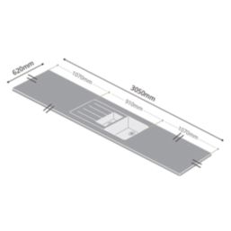 Metis  Light Grey Kitchen Worktop with 1.5 Bowl Stainless Steel Sink 3050mm x 620mm x 15mm
