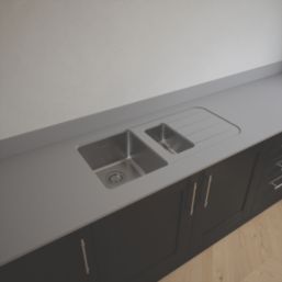 Metis  Light Grey Kitchen Worktop with 1.5 Bowl Stainless Steel Sink 3050mm x 620mm x 15mm
