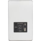 Knightsbridge  2-Gang Single Voltage Shaver Socket+ 2.4A 12W 2-Outlet Type A & C USB Charger 230V Polished Chrome with Black Inserts