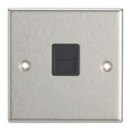 Contactum iConic 1-Gang Slave Telephone Socket Brushed Steel with Black Inserts