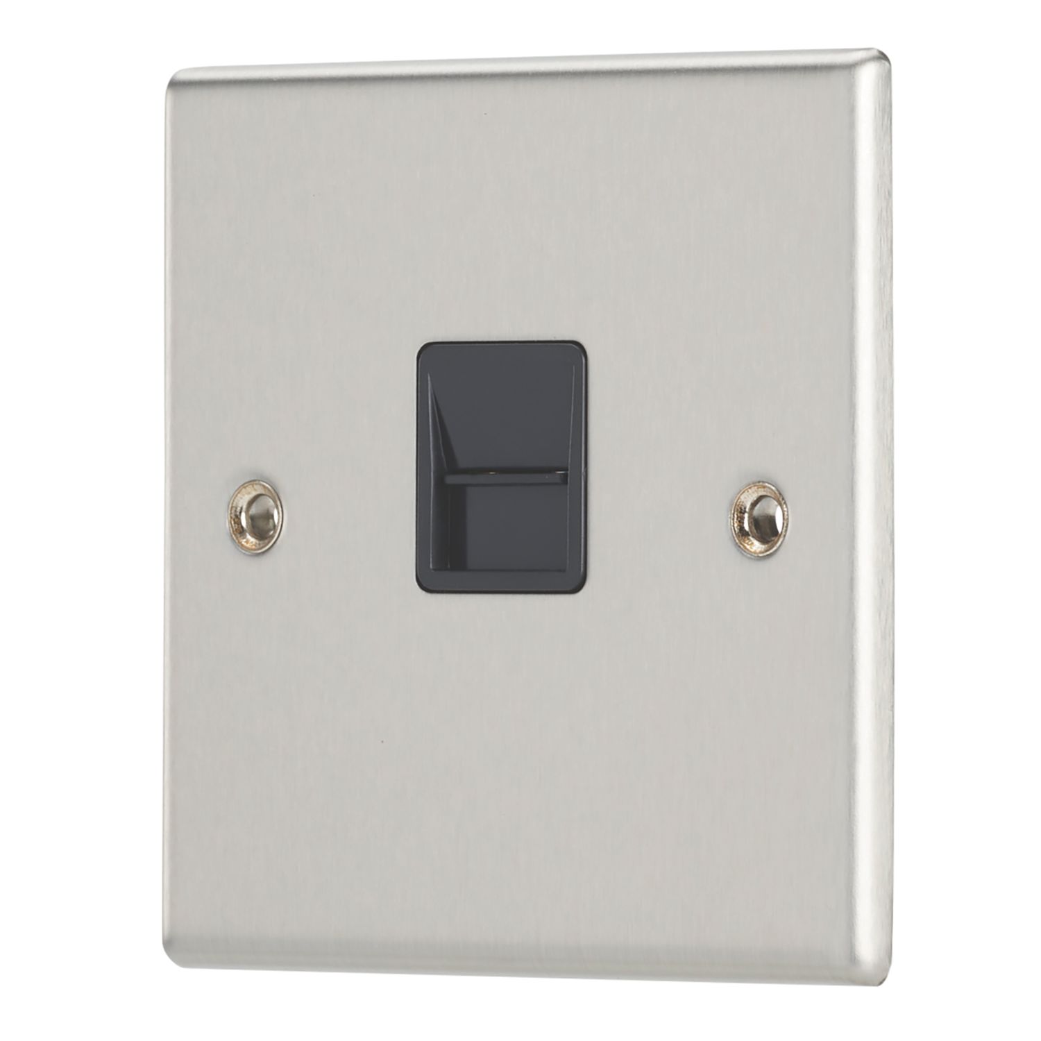 Contactum iConic 1-Gang Slave Telephone Socket Brushed Steel with Black Inserts (310RP)