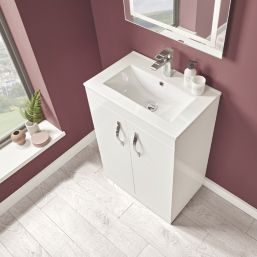 Essentials Ablis Freestanding Vanity Unit with Ceramic Basin Gloss White 610mm x 400mm x 844mm