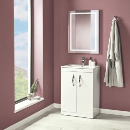 Essentials Ablis Freestanding Vanity Unit with Ceramic Basin Gloss White 610mm x 400mm x 844mm