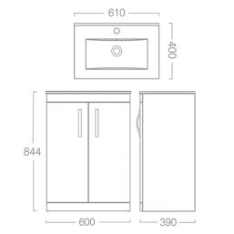 Essentials Ablis Freestanding Vanity Unit with Ceramic Basin Gloss White 610mm x 400mm x 844mm