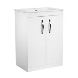 Essentials Ablis Freestanding Vanity Unit with Ceramic Basin Gloss White 610mm x 400mm x 844mm