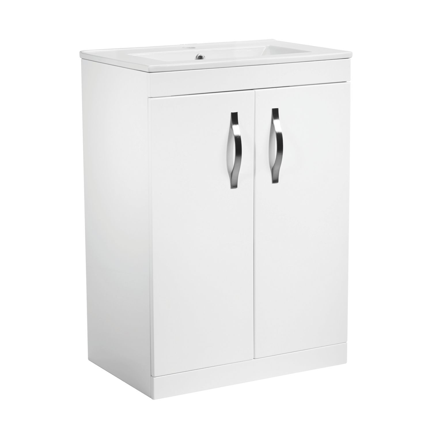 Essentials Ablis Freestanding Vanity Unit with Ceramic Basin Gloss White 610mm x 400mm x 844mm (310YN)
