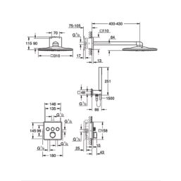 Grohe Precision SmartControl HP Rear-Fed Concealed Chrome Thermostatic Square Shower System 310