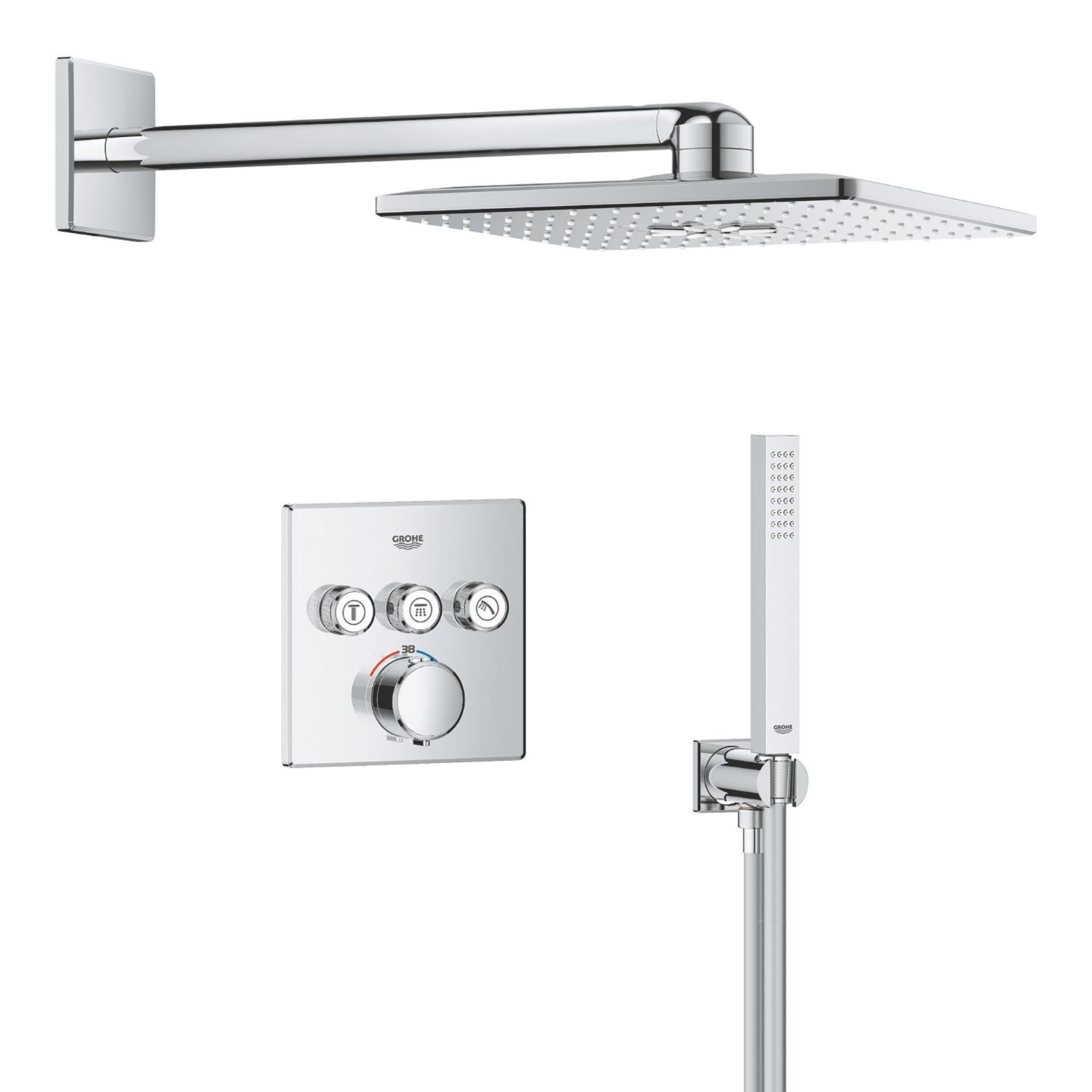 Grohe Precision SmartControl HP Rear-Fed Concealed Chrome Thermostatic Square Shower System 310 (310YX)