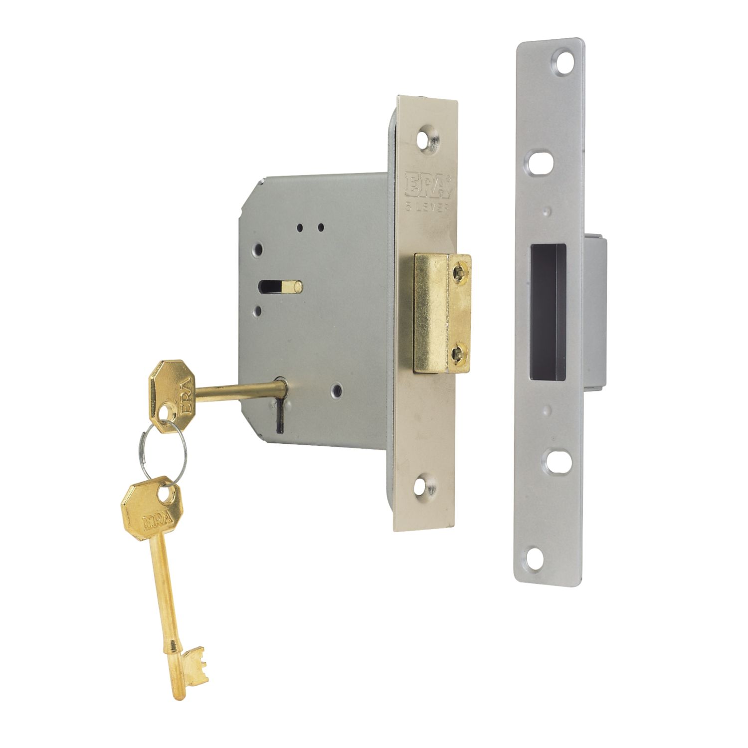ERA 5 Lever Satin Nickel Mortice Deadlock 76mm Case - 56mm Backset (31182)