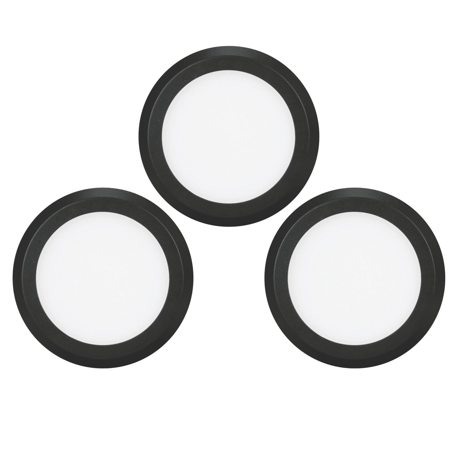 4lite Hampton Round LED Black Warm White Under Cabinet Lights Without Bezel 6.3W 110lm 3 Pack (311AX)