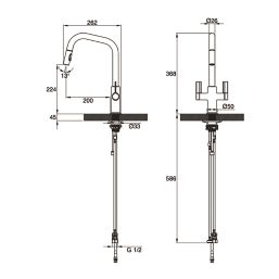 Clearwater Kira KIR20CP Double Lever Tap with Twin Spray Pull-Out  Chrome