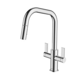 Clearwater Kira KIR20CP Double Lever Tap with Twin Spray Pull-Out  Chrome