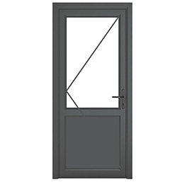Crystal  1-Panel 1-Clear Light Left-Hand Opening Anthracite Grey uPVC Back Door 2090mm x 920mm