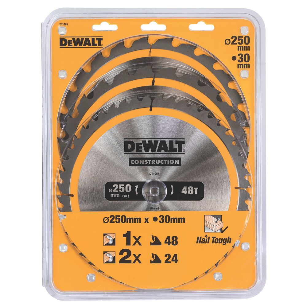 DeWalt Wood Plastic Circular Saw Blade Set 250mm x 30mm 24 48T 3