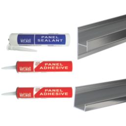 Splashwall  Panel Installation Kit Polished Silver 5 Piece Set