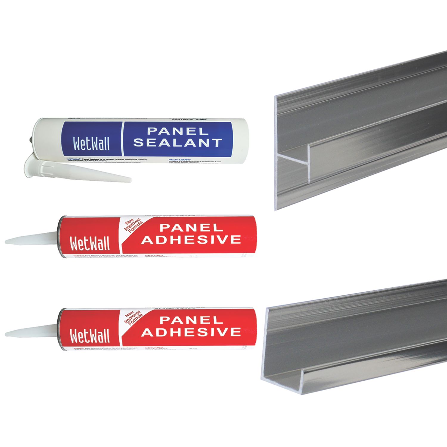 Splashwall Panel Installation Kit Polished Silver 5 Piece Set (311KU)