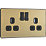 British General Evolve 13A 2-Gang SP Switched Socket Satin Brass  with Black Inserts