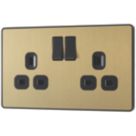 British General Evolve 13A 2-Gang SP Switched Socket Satin Brass  with Black Inserts