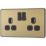 British General Evolve 13A 2-Gang SP Switched Socket Satin Brass  with Black Inserts